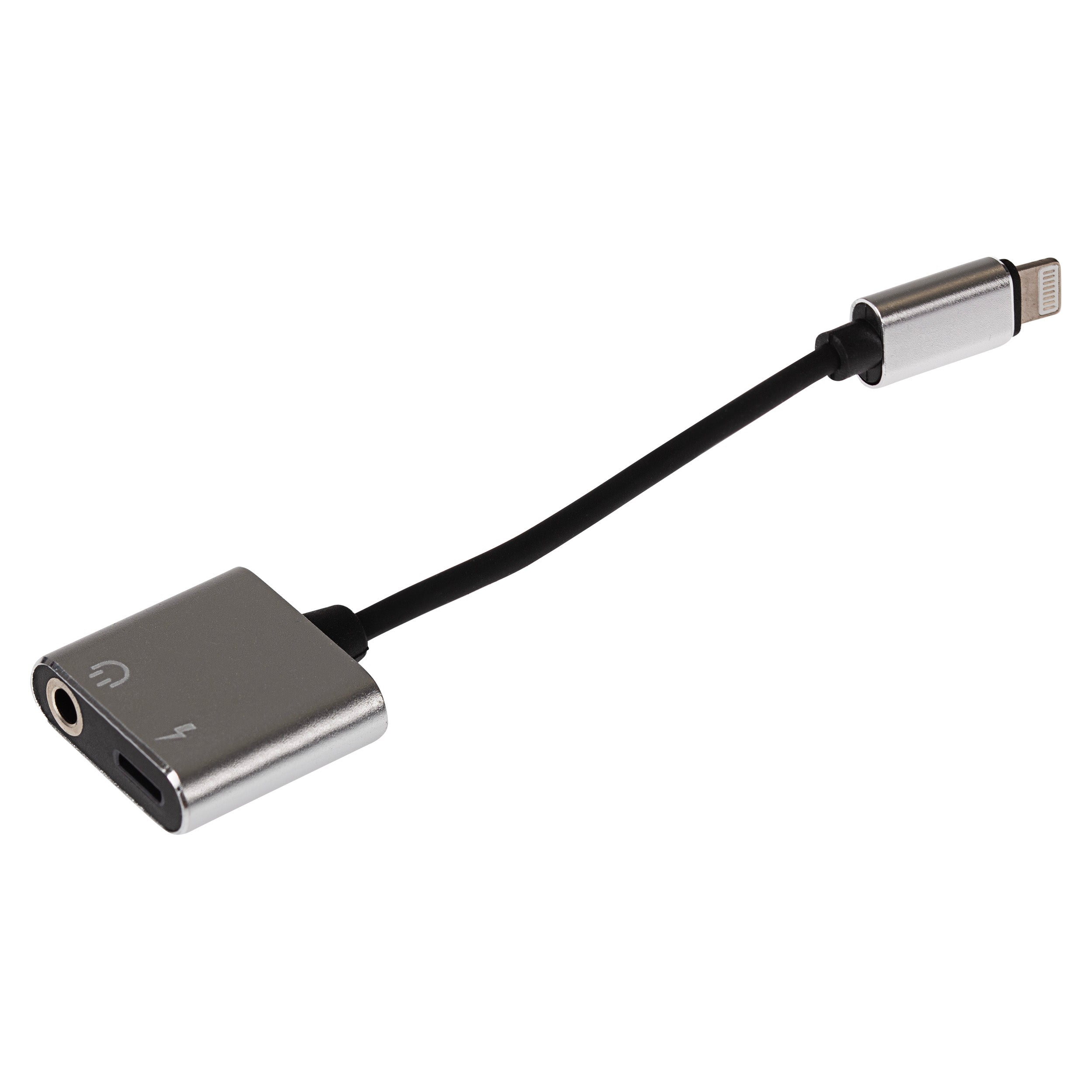 Maplin Lightning to 3.5mm Headphone Audio Jack / Lightning Charging Port Adapter - White, 10cm