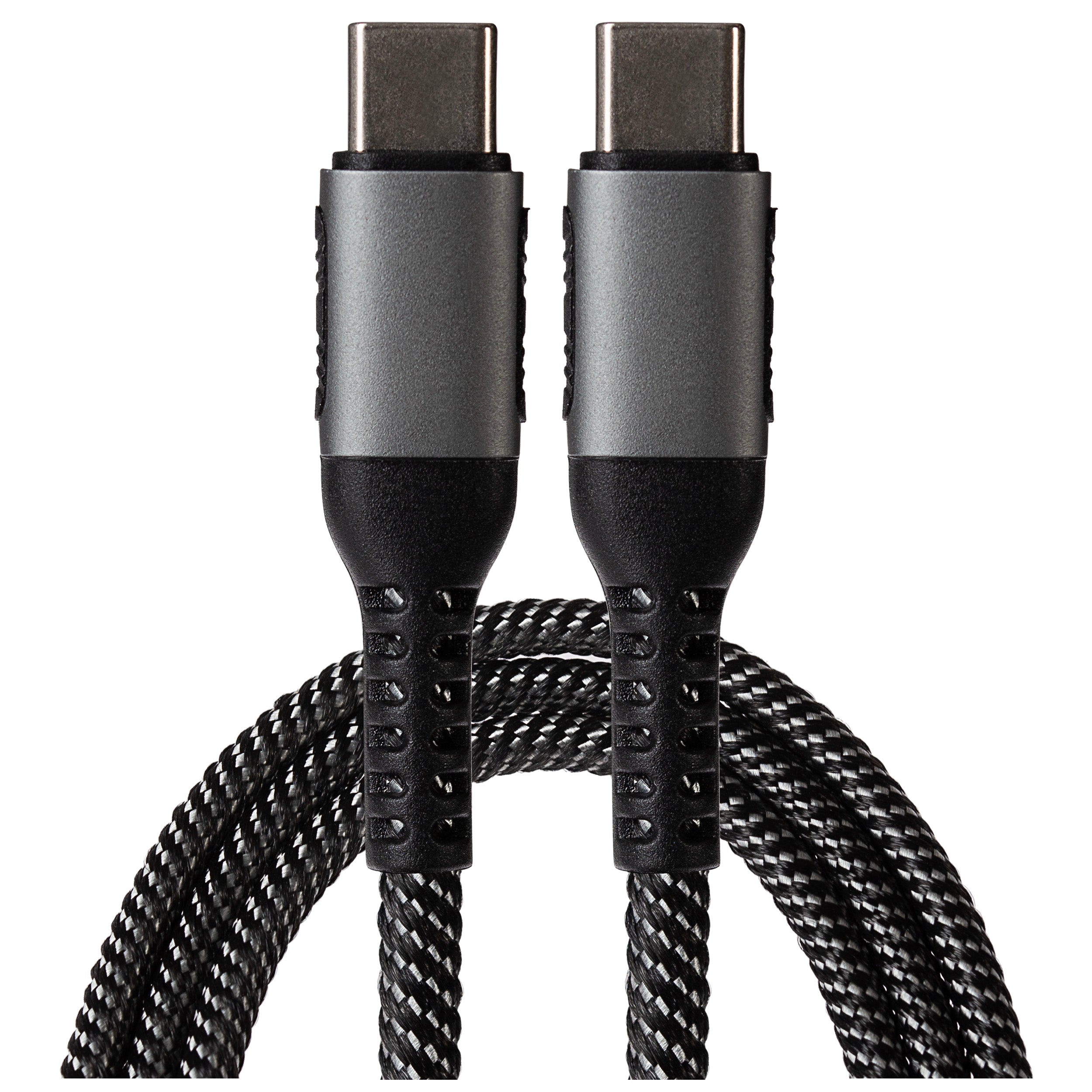 Maplin 60W USB-C to USB-C Data Transfer & Charging Braided Cable - Black & Silver, 1m