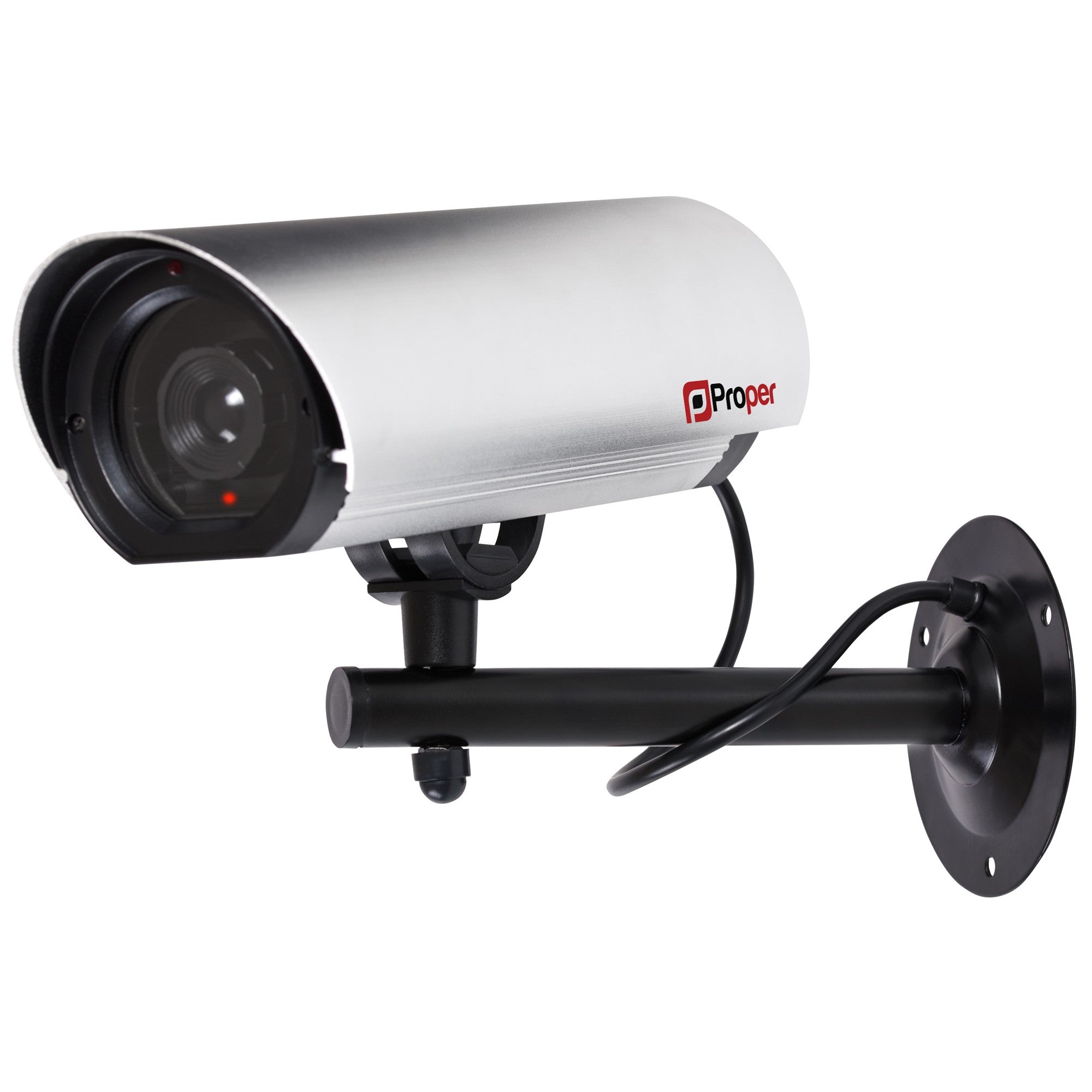 ProperAV Replica Commercial Security Camera with Aluminium 23cm Body & LED Light - Silver