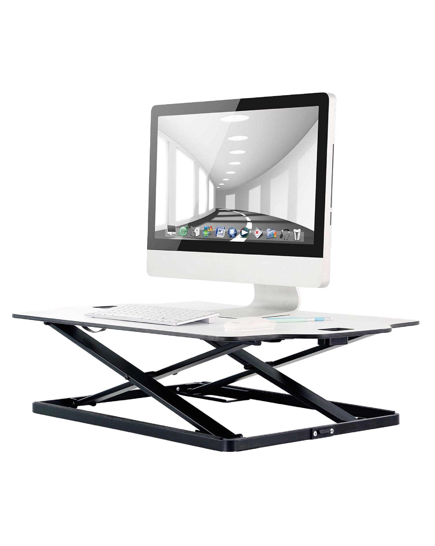 ProperAV Stand Up Desk Converter with Gas Spring Lift & Variable Height Settings - White