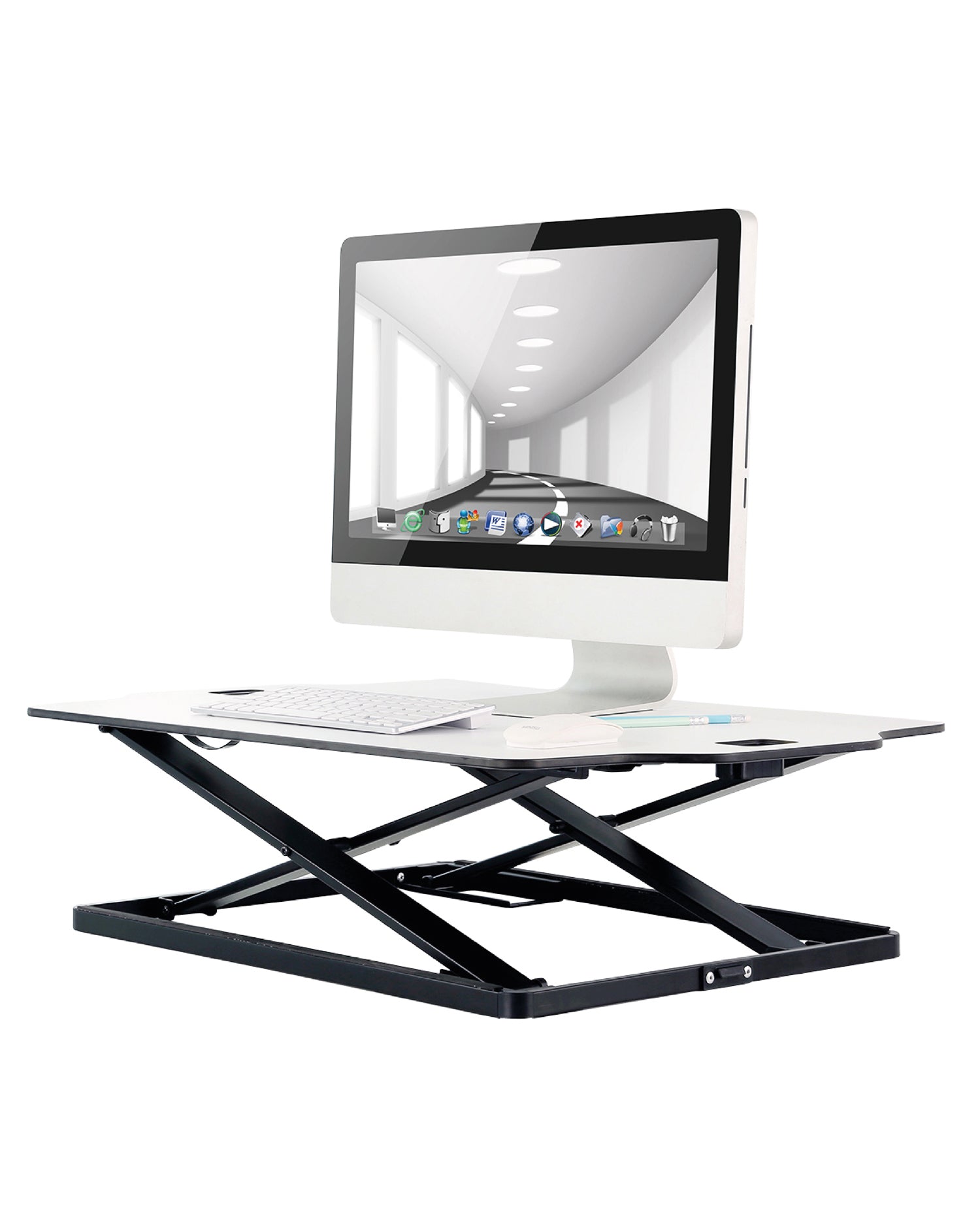 ProperAV Slim Profile Adjustable Stand Up Desk Workstation with 6 Height Settings - White