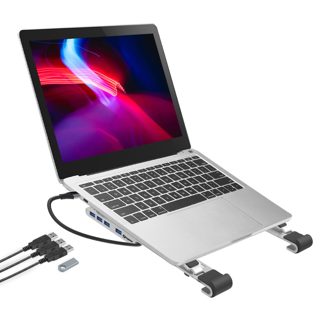ProperAV Folding Laptop Stand with Built-in USB-C / USB-A Hub