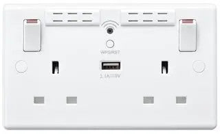 British General Square Edge 13A 2 Gang Switched Socket with Wi-Fi Extender + 1x USB-A 2.1A - White