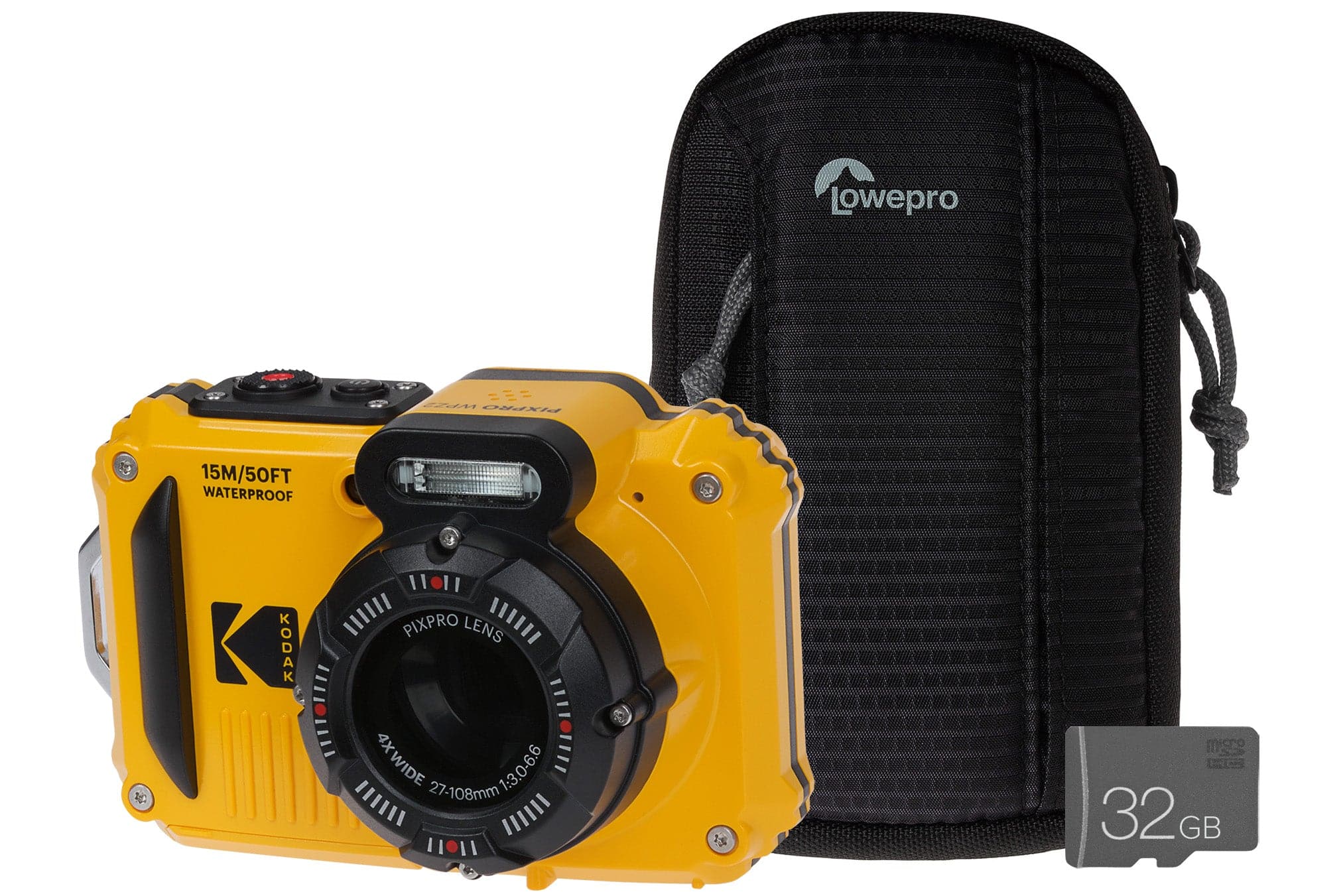 Kodak PIXPRO WPZ2 16MP 4x Zoom Tough Compact Camera - Yellow (Camera + 32GB SD Card + Case)