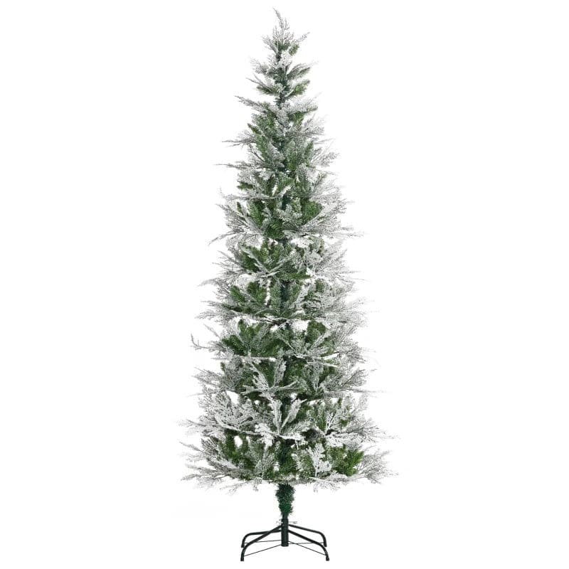 HOMCOM 7ft Pencil Snow Flocked Artificial Christmas Tree with Realistic Cypress Branches