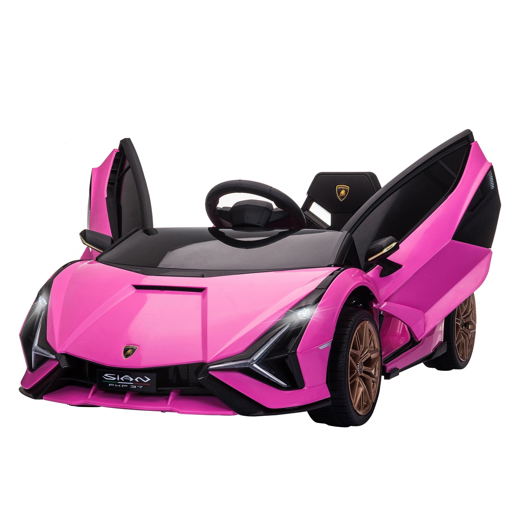 Maplin Plus Licensed Lamborghini 12V Kids Electric Ride On Car with Remote Control (Pink)