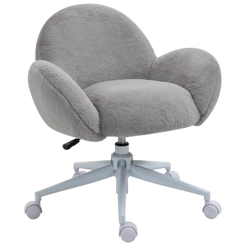 ProperAV Fluffy Leisure Adjustable Swivel Mid-Back Office Chair with Wheels (Grey)