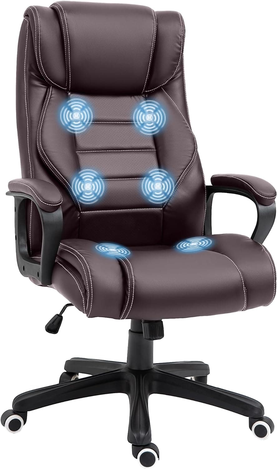 ProperAV Ergonomic High Back Tilting Executive Office Chair with 6-Point Vibration Massage Function (Brown)