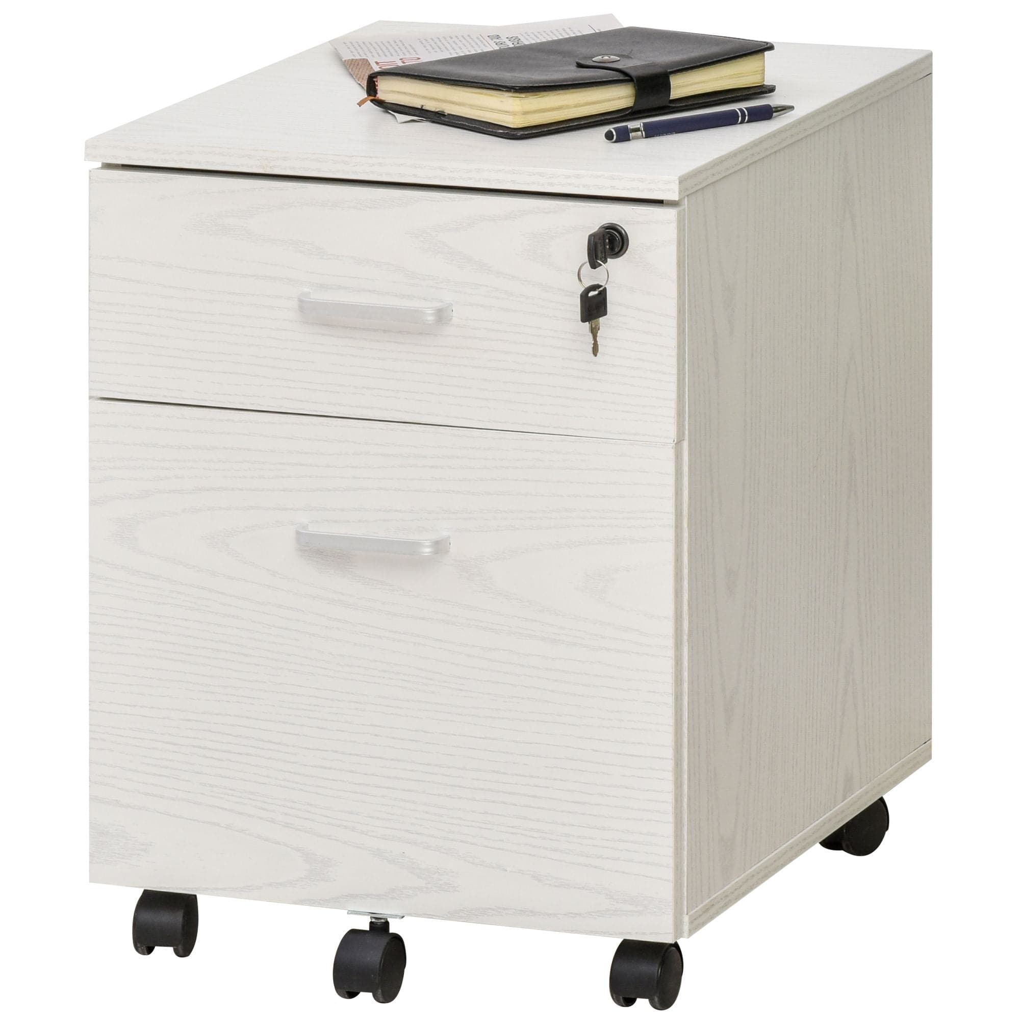 ProperAV 2-Drawer Locking Office Filing Cabinet with 5 Wheels (White)