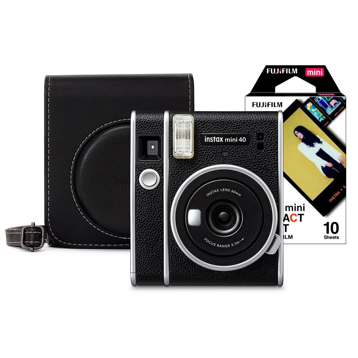 Fujifilm Instax Mini 40 Instant Camera - Black (Camera + 10 Shot Deco Pack + Case)