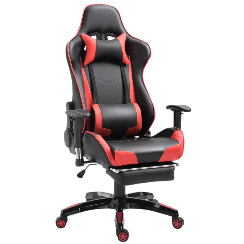 Maplin Plus High-Back Faux Leather Swivel Reclining Office Gaming Chair with Footrest - Red & Black