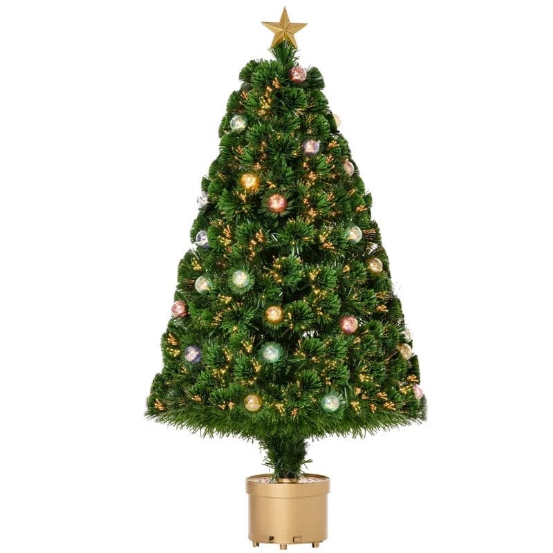 HOMCOM 4ft Pre-Lit Fibre Optic Artificial Christmas Tree with Golden Stand