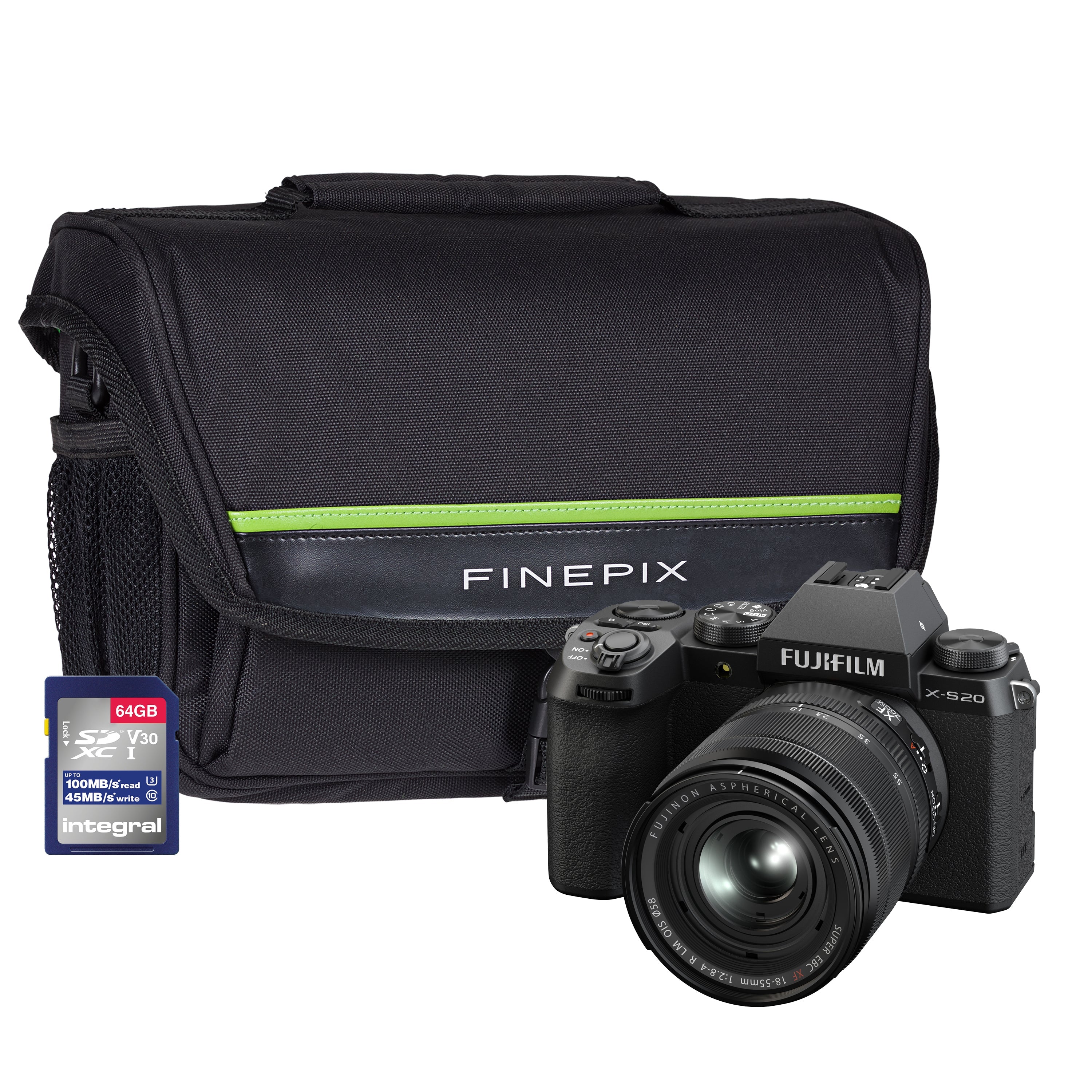 Fujifilm X-S20 Mirrorless Digital Camera - Black (Camera + 18-55mm Lens + 64GB SD Card + Case)