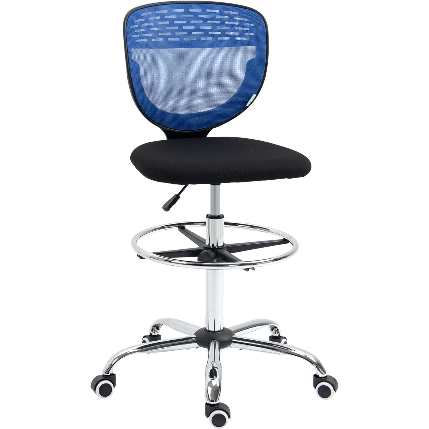 ProperAV Extra Armless Mesh Office Draughtsman Chair with Lumbar Support & Adjustable Foot Ring (Blue)