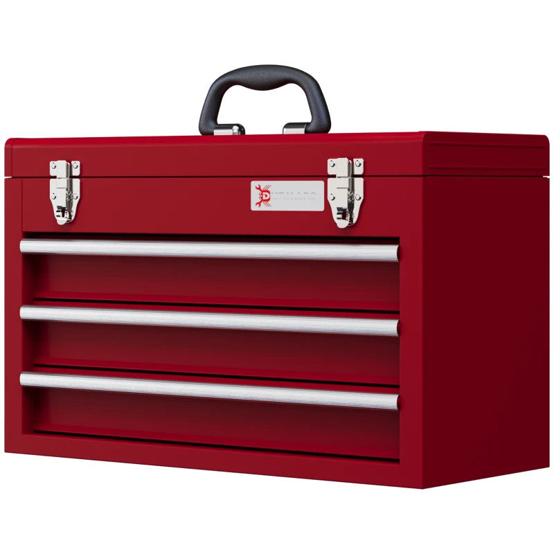 Maplin Plus 510mm x 220mm x 320mm Portable 3 Drawer Lockable Metal Tool Box (Red)