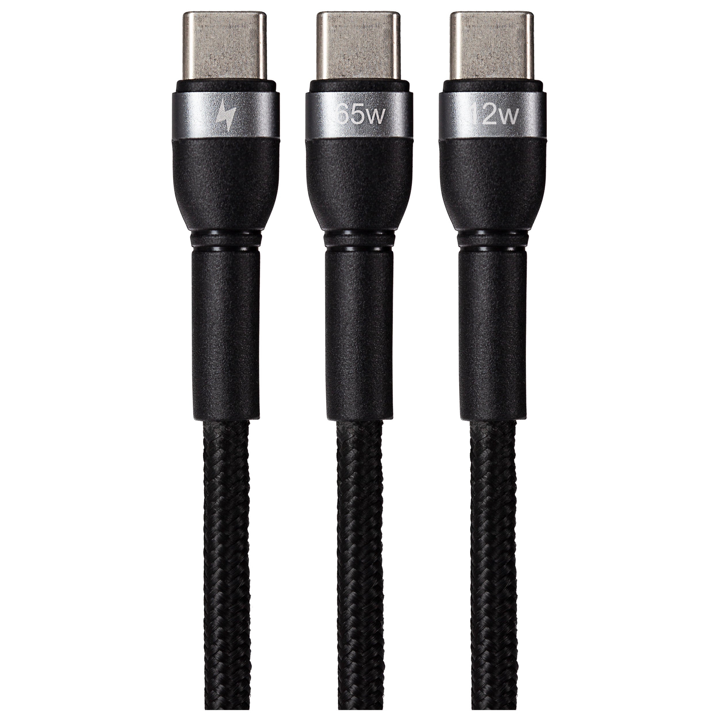 Maplin PRO USB-C to Dual USB-C 65W Data Transfer & Charging Braided Cable - Black