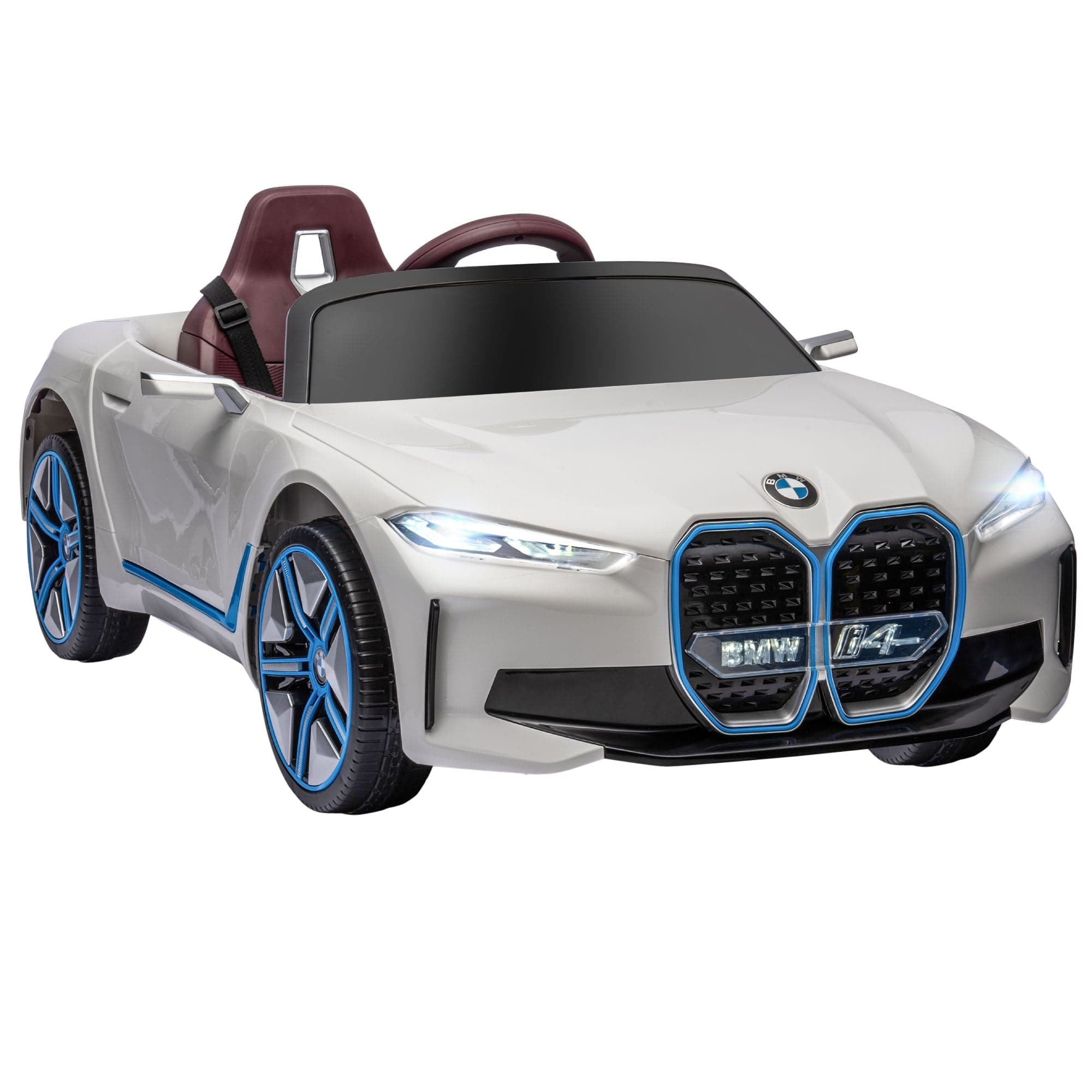 Maplin Plus BMW i4 Licensed 12V Kids Electric Ride On Car with Remote Control, Portable Battery, Music, Horn & Headlights (White)