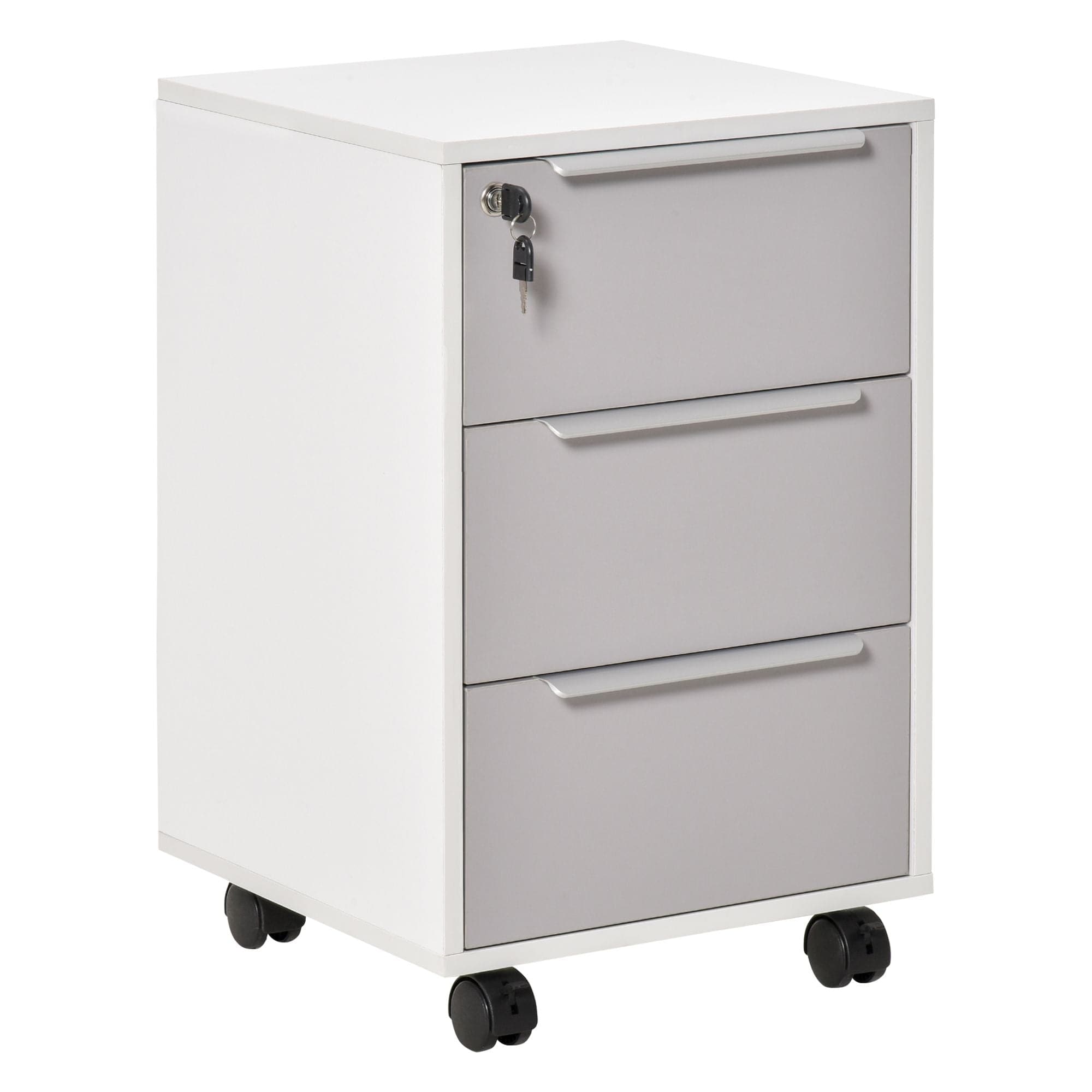 ProperAV 3-Drawer Locking Mobile Filing Cabinet with Wheels - White