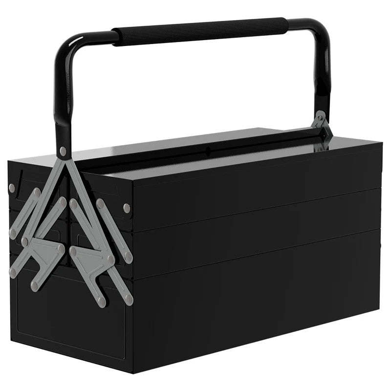 Maplin Plus 3 Tier 5 Tray Professional Portable Metal Tool Box with Carry Handle (Black)