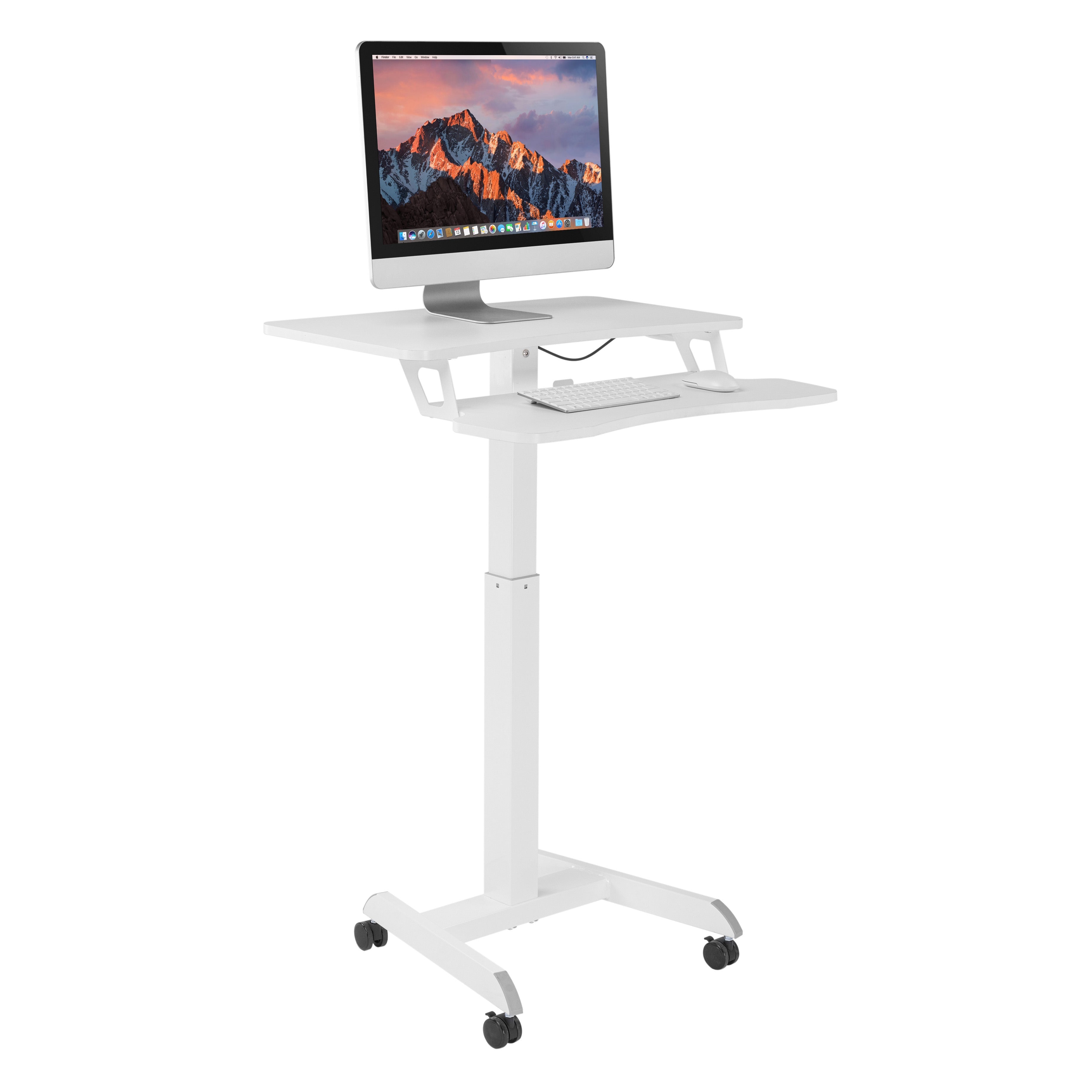 ProperAV Two Tier Mobile Workstation Desk with Pneumatic Height Adjustment