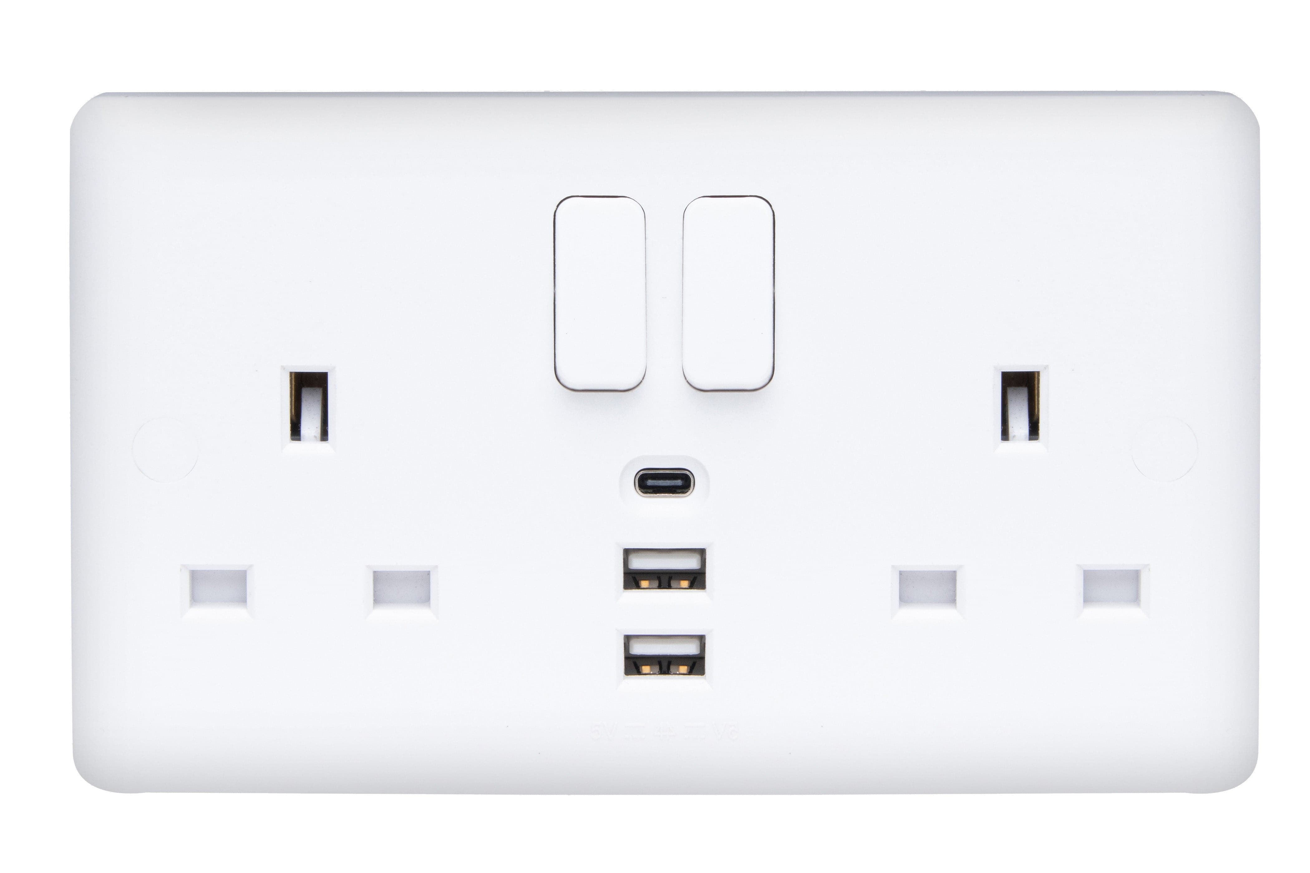 Deta 13A 2 Gang Switched Socket with 2x USB-A / 1x USB-C Ports (Single)