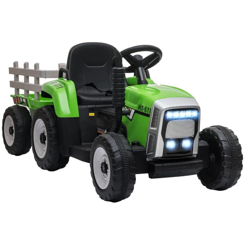 Maplin Plus Kids Electric 12V Ride On Tractor with Detachable Trailer, Remote Control, Music Start Up Sound, Horn & Lights for Ages 3-6 Years (Green)