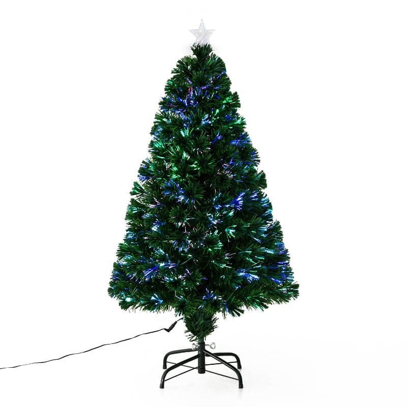 HOMCOM 4ft Pre-Lit Fibre Optic Artificial Christmas Tree Holiday with Tree Topper