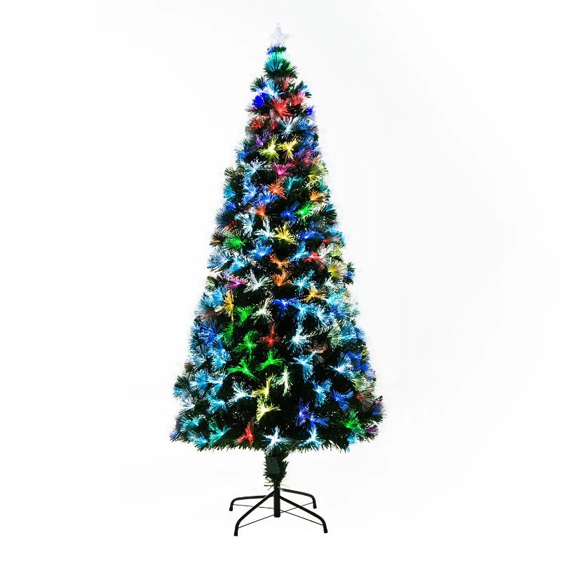 HOMCOM 6ft Multicoloured Fibre Optic Artificial Christmas Tree with Metal Stand