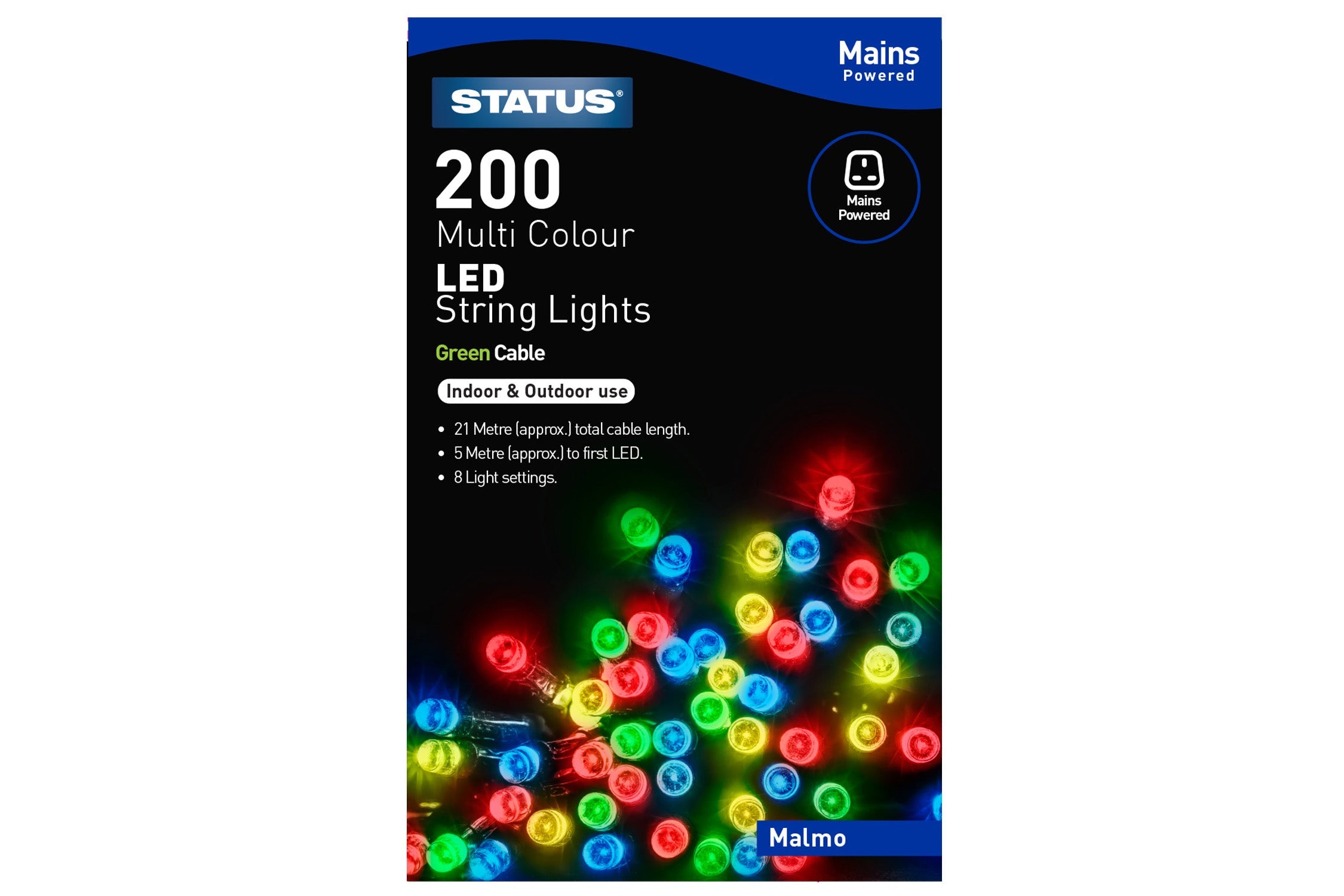 Status Malmo 200 LED String Lights - Multicoloured, 21m