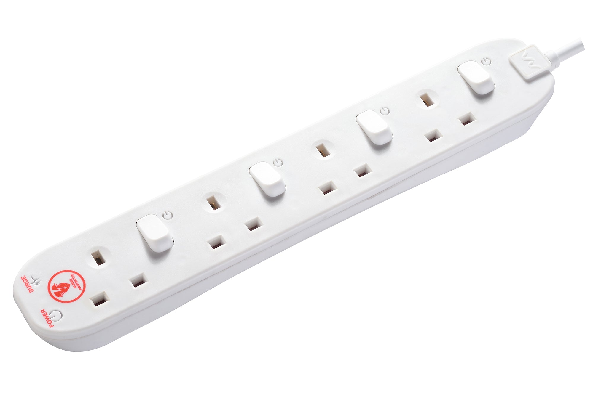 Masterplug 2m 4-Socket 13A Individually Switched Surge Extension Lead - White