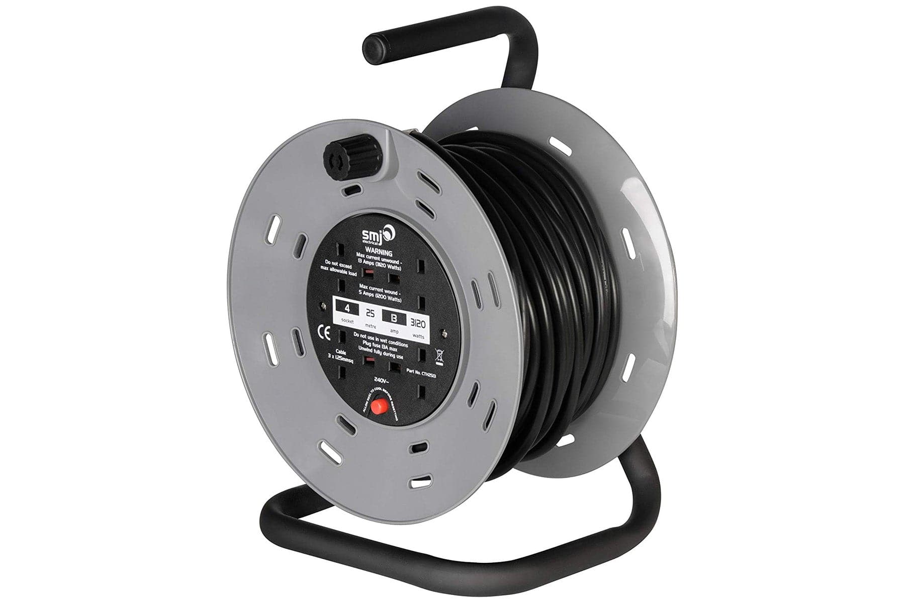 SMJ Electrical 25m 4-Socket 13A Heavy Duty Steel Frame Extension Cable Reel