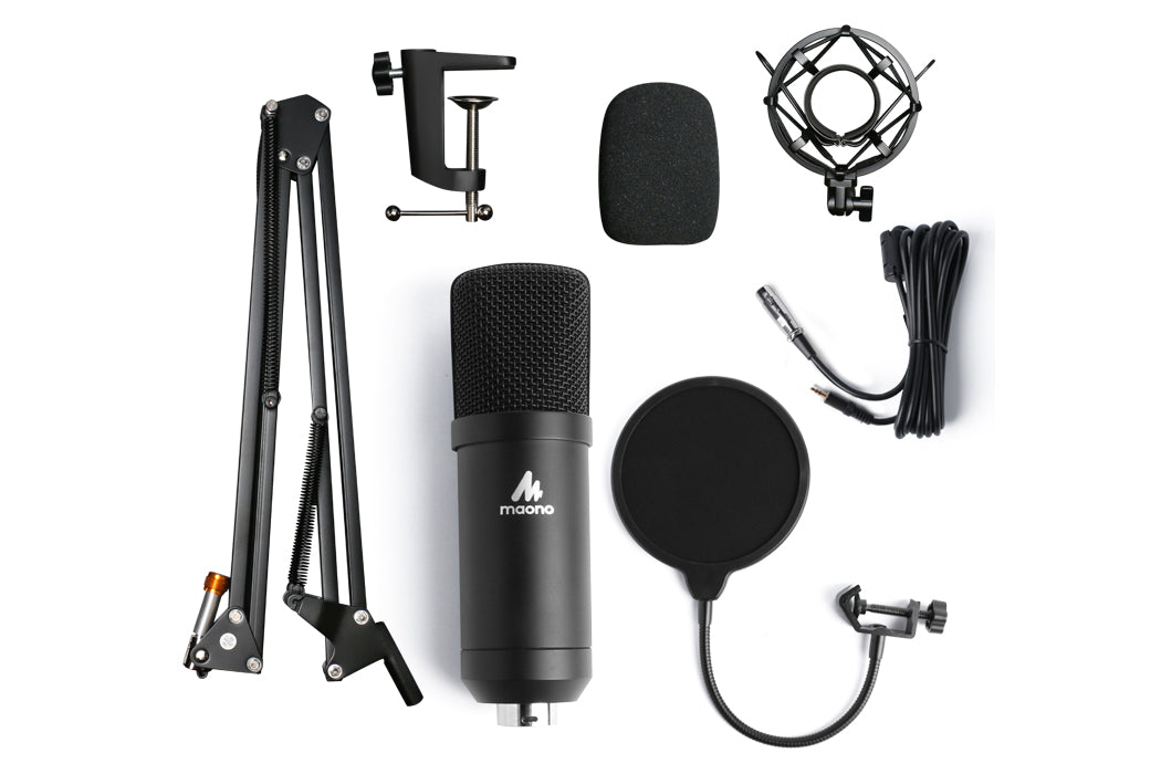 Maono XLR Condenser Cardioid Microphone with Spring Loaded Boom Arm & Pop Filter