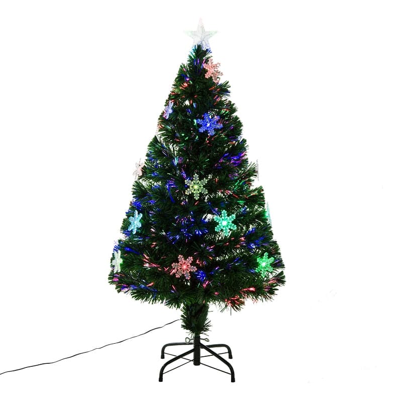HOMCOM 4ft Fibre Optic LED Artificial Christmas Tree with Snowflakes Ornaments