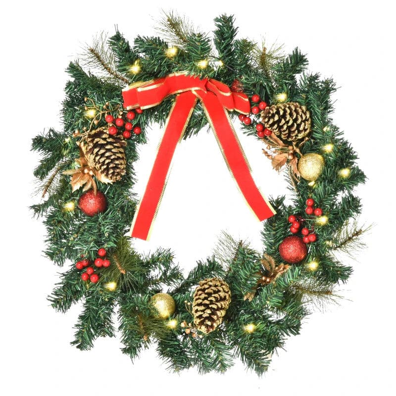 HOMCOM 60cm Pre-Lit LED Artificial Christmas Door Wreath