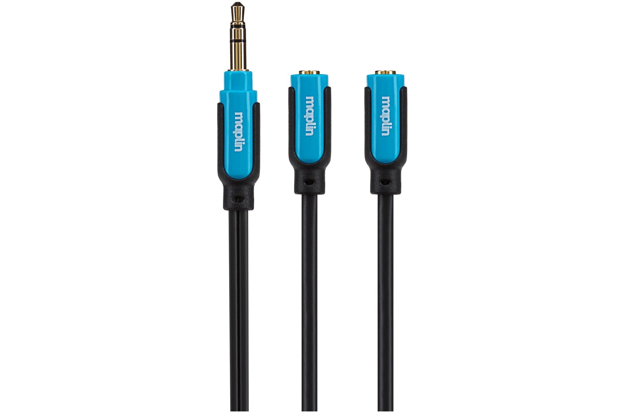 Maplin 3.5mm Aux Stereo 3-Pole Jack Plug to Twin 3.5mm Female Jack Plug Cable - Black, 0.25m