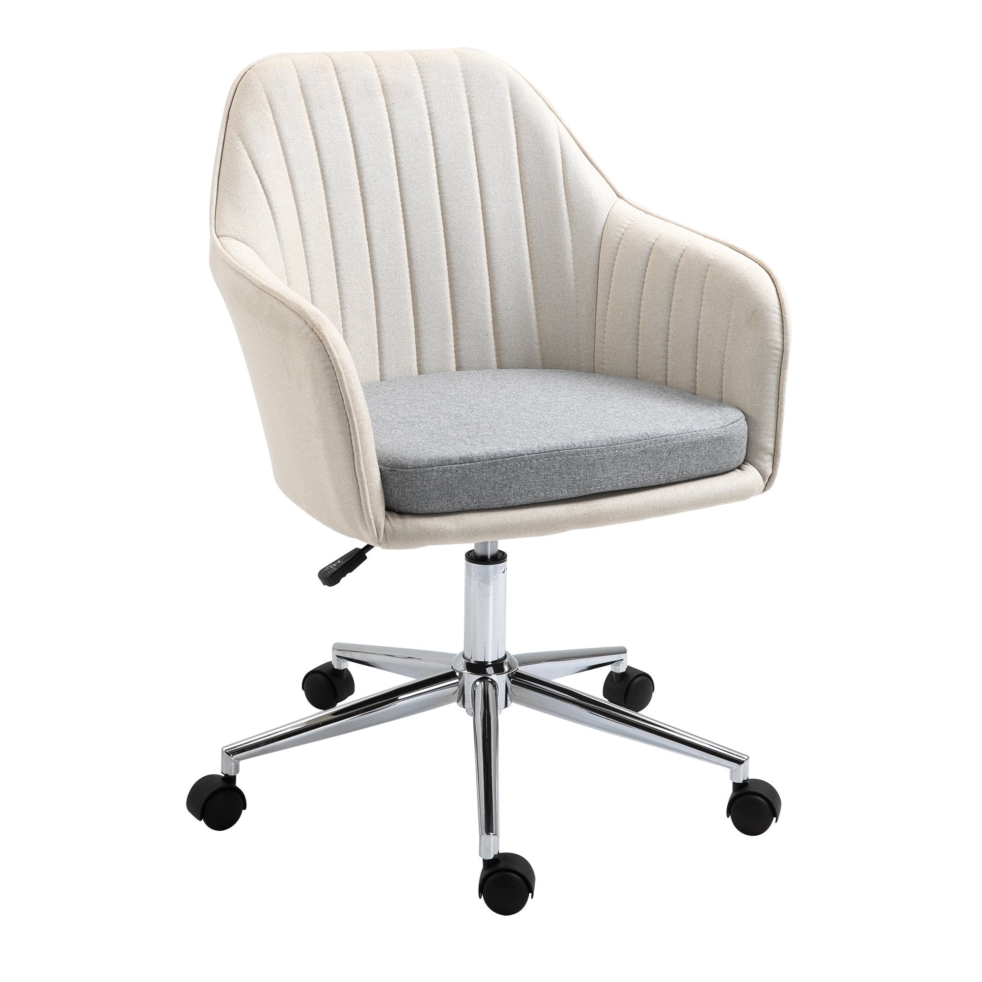 ProperAV Leisure Linen Fabric Swivel Scallop Shape Office Chair with Wheels - Beige