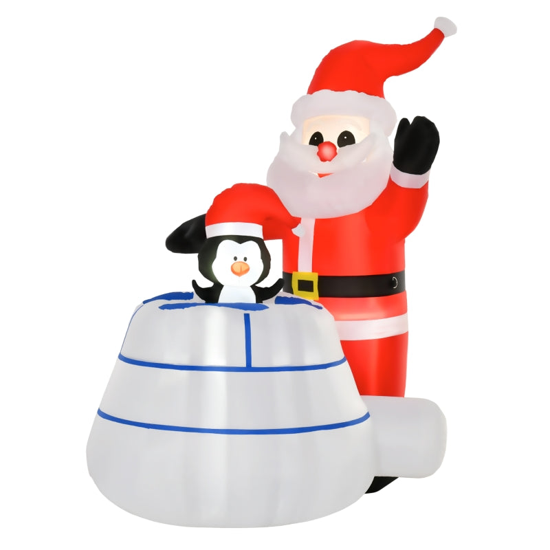 HOMCOM 5ft Inflatable LED Santa Claus & Penguin with Ice House Outdoor Christmas Decoration