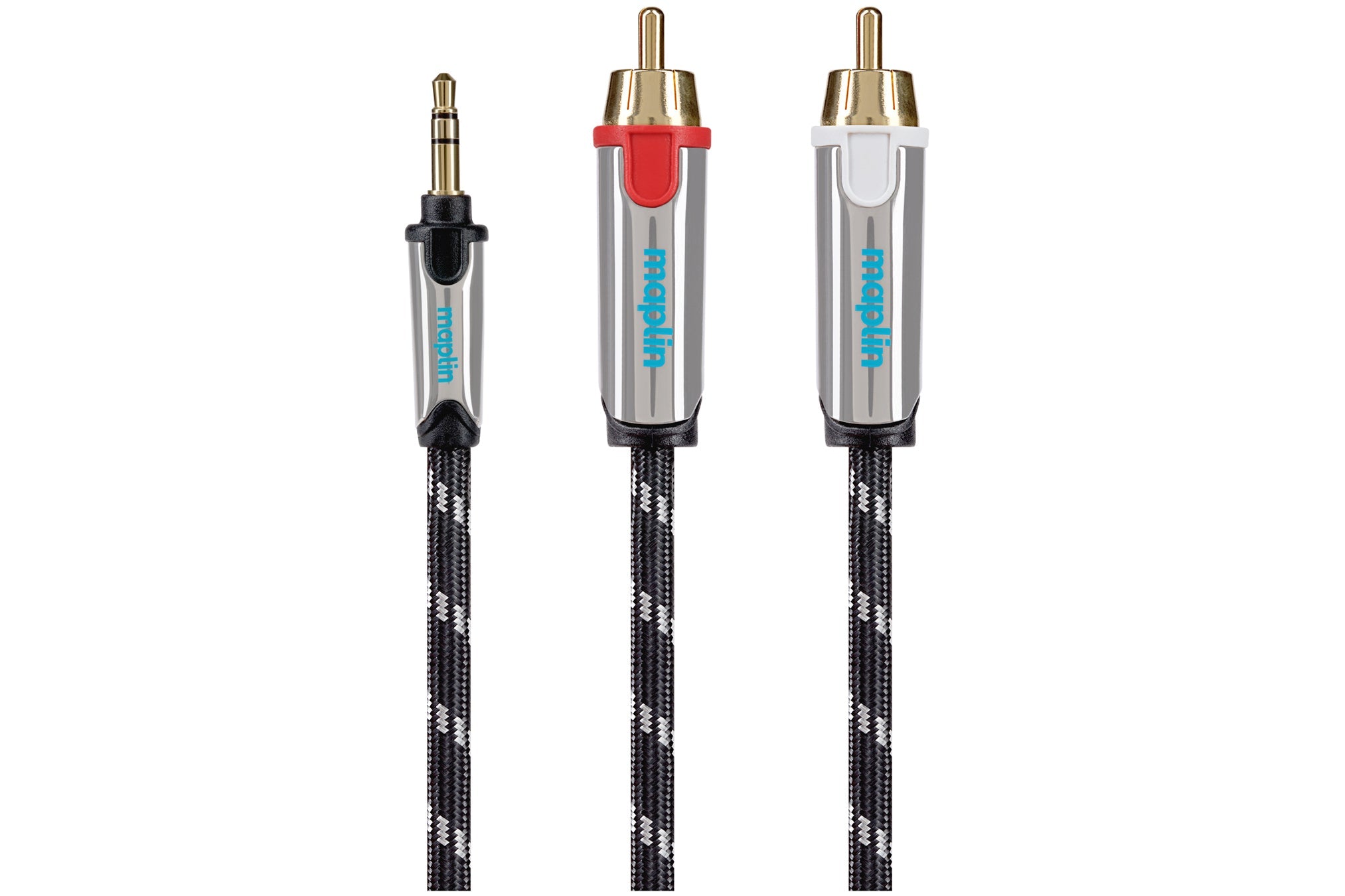Maplin Pro 3.5mm Aux Stereo 3-Pole Jack Plug to Twin RCA Phono Braided Cable - Black, 5m