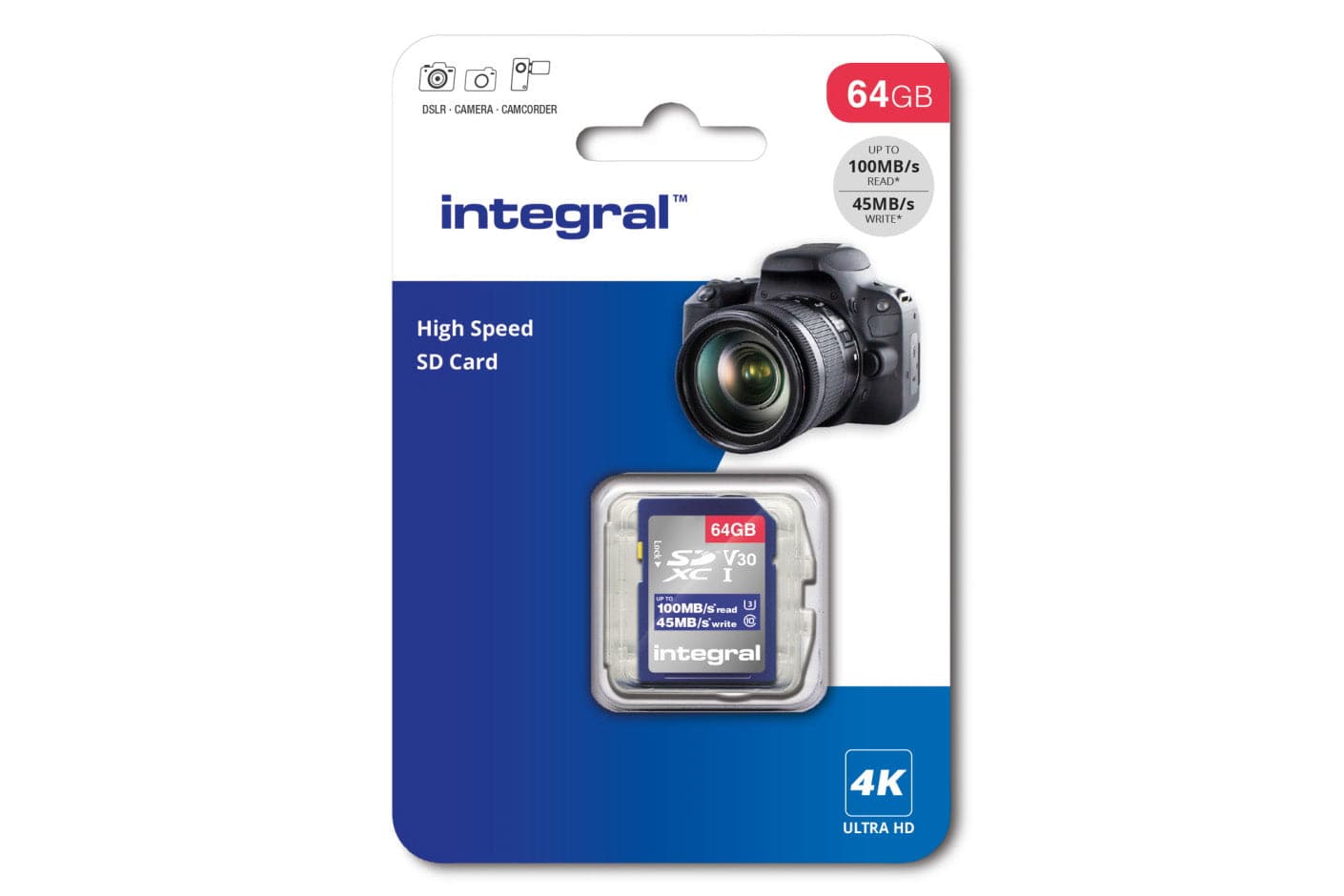 Integral 64GB 100MB/s V30 UHS-1 U3 CL10 SDXC Memory Card