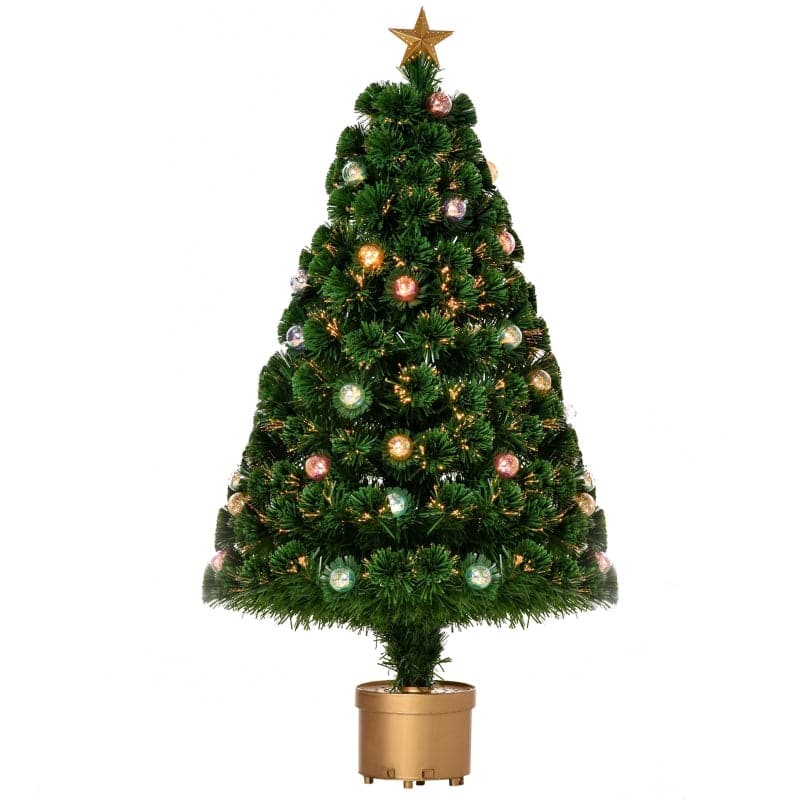 HOMCOM 3ft Pre-Lit Fibre Optic Artificial Christmas Tree with Golden Stand