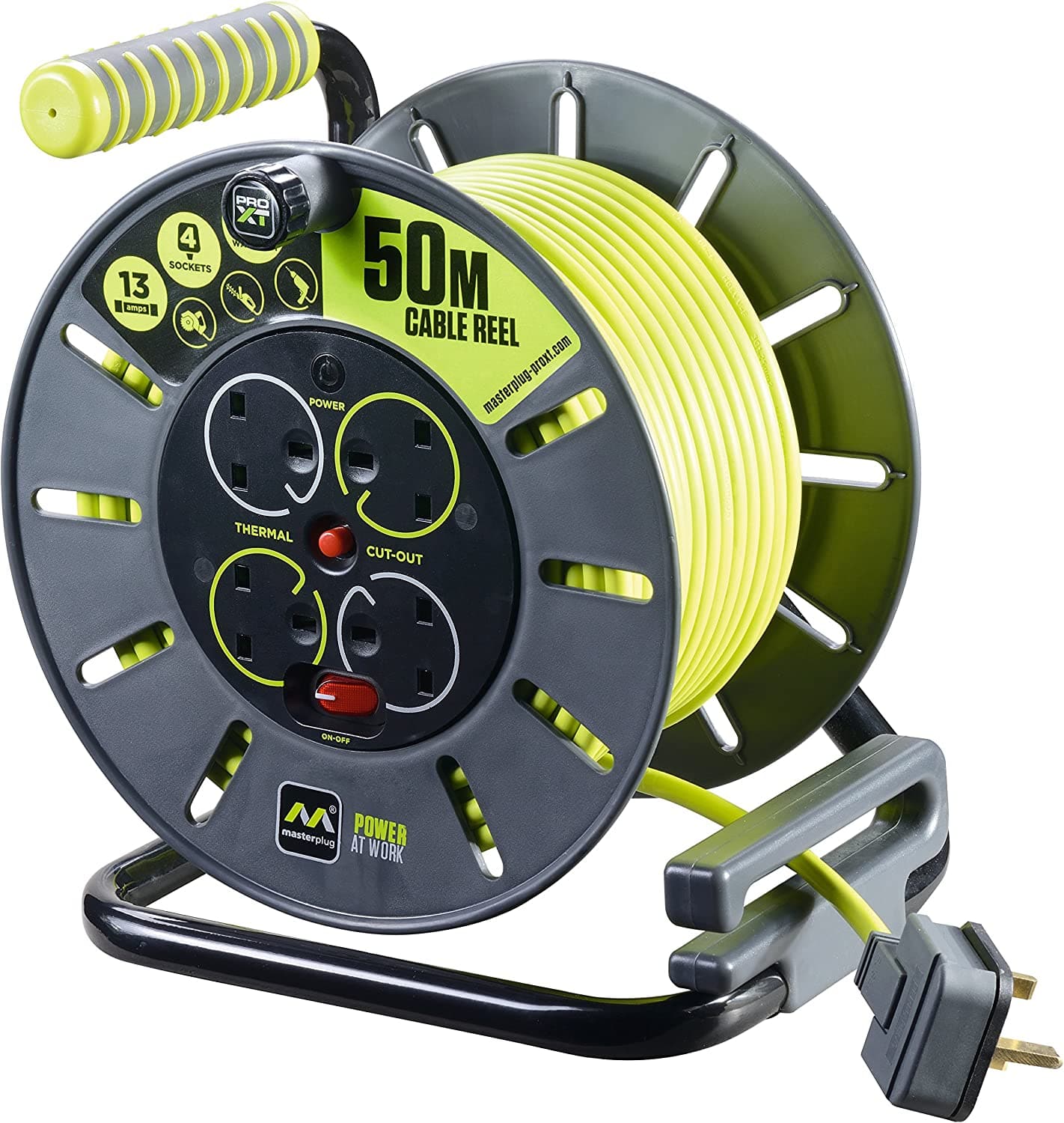 Masterplug 50m 4-Socket 13A Heavy Duty Extension Cable Reel