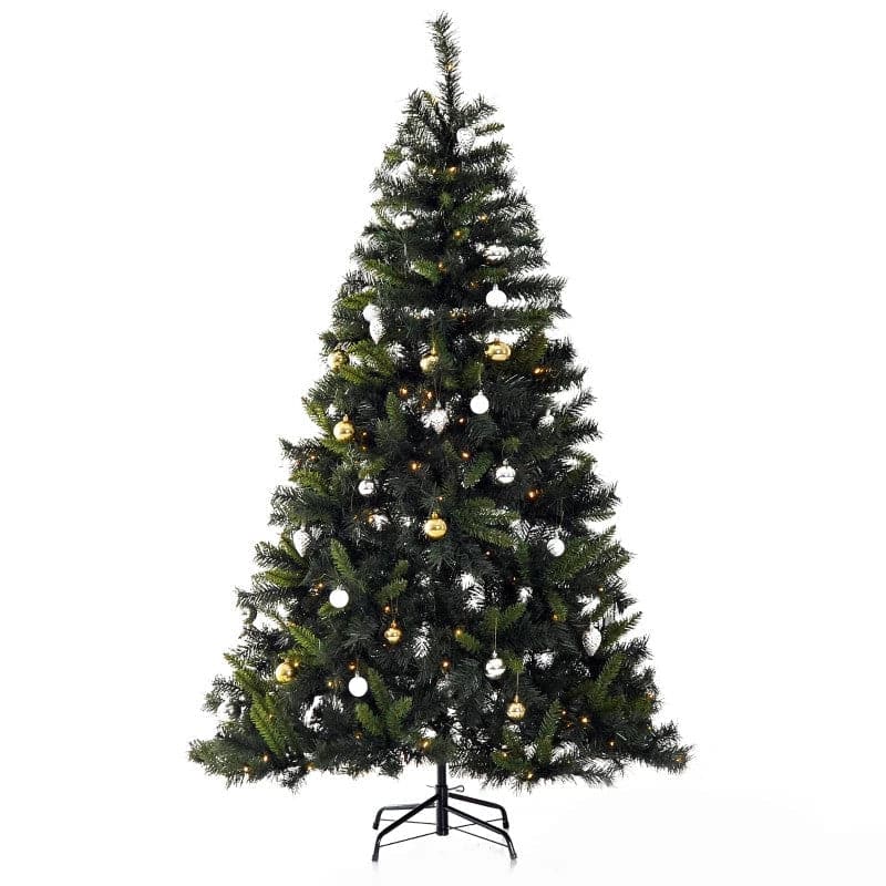 HOMCOM 6ft Pre-Lit LED Artificial Christmas Tree with Metal Stand & Decorations