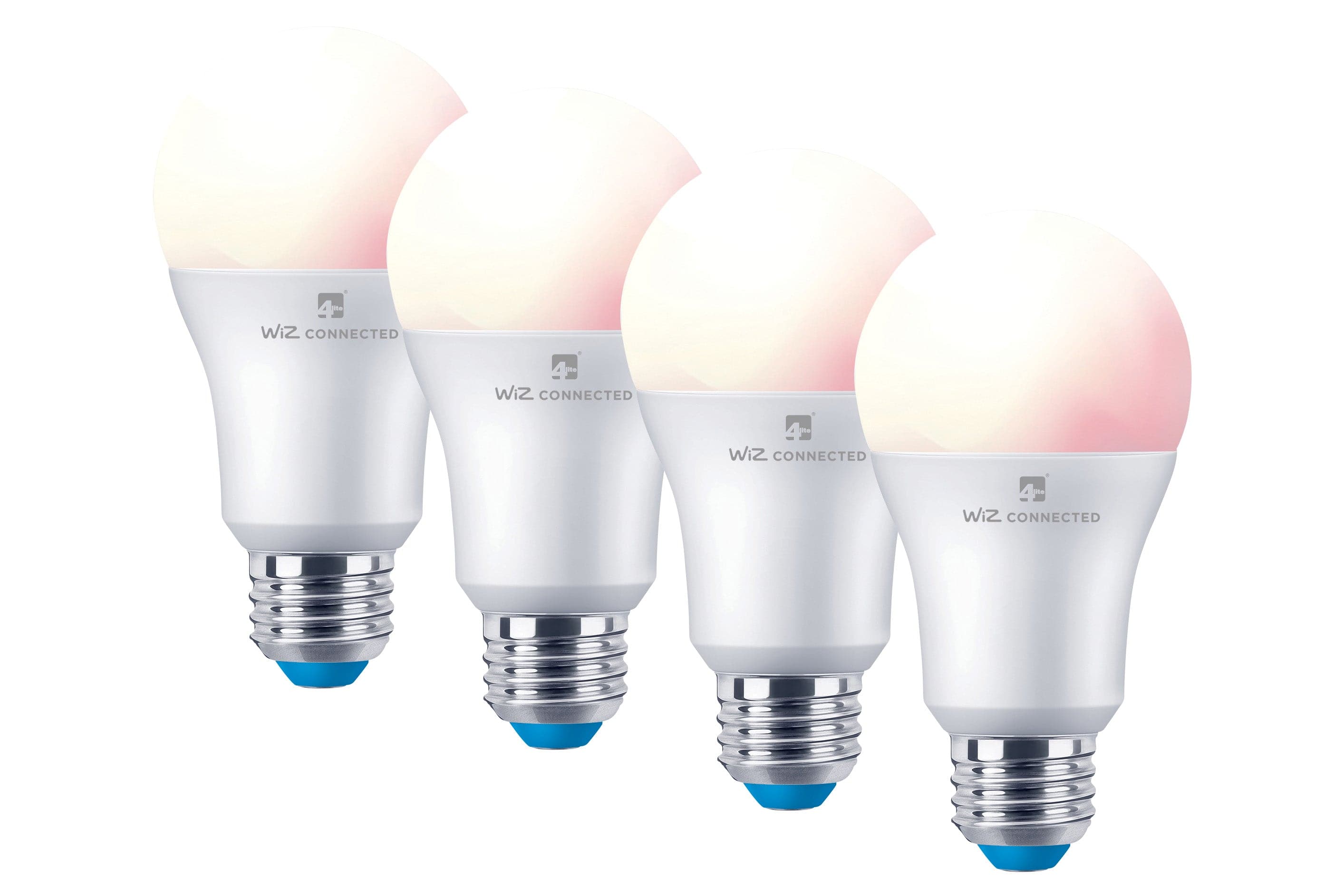 4lite WiZ Connected A60 Dimmable Multicolour WiFi LED Smart Bulb - E27 Large Screw (Pack of 4)