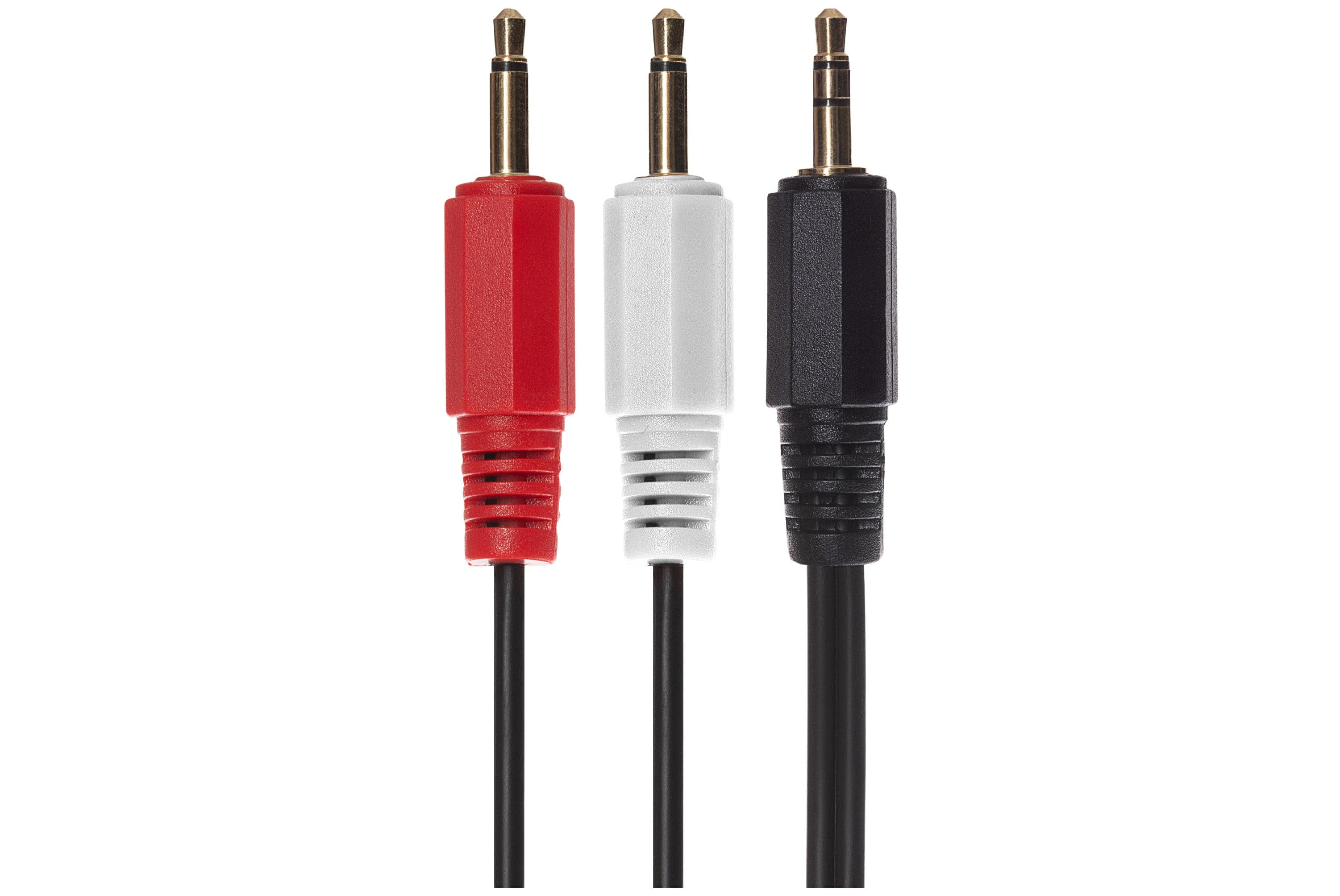 Maplin 3.5mm Aux Stereo 3-Pole Jack Plug to Twin Mono 3.5mm 2-Pole Jack Plug Cable - Black, 2m