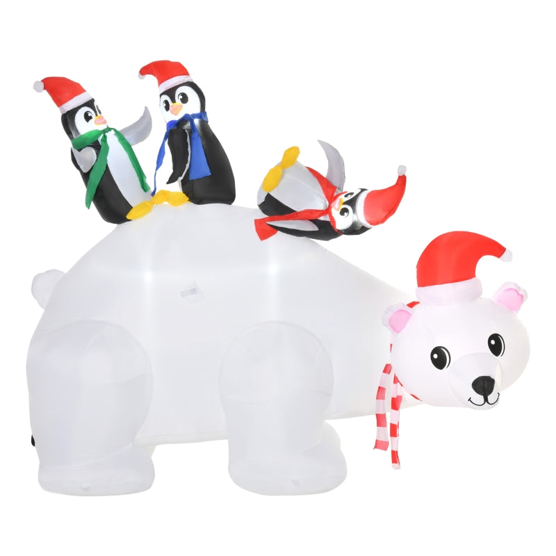 HOMCOM 5ft Outdoor Christmas LED Inflatable Polar Bear with Three Penguins