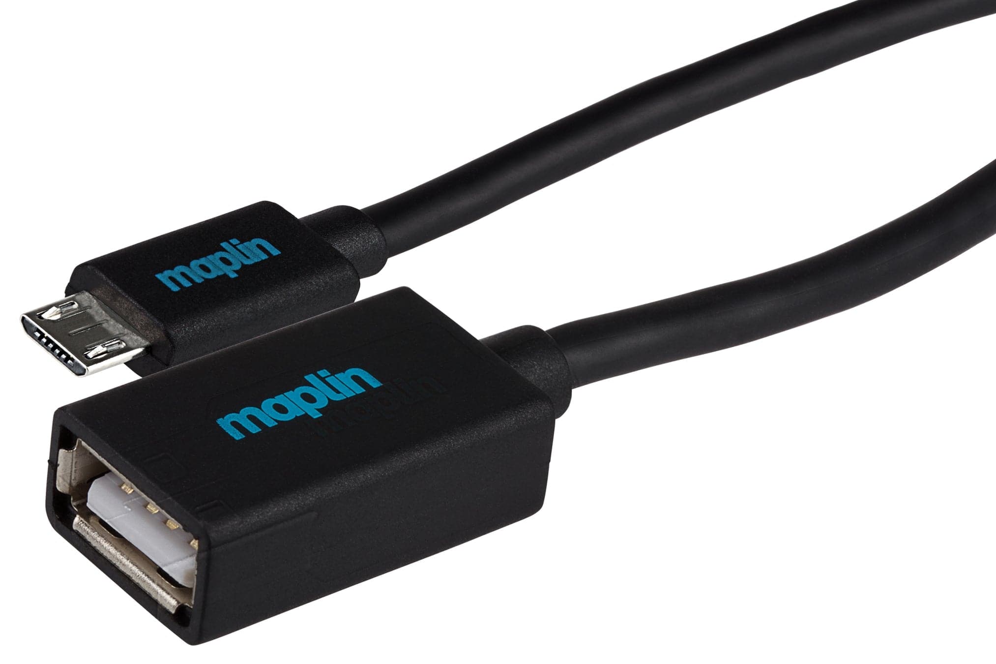 Maplin Micro USB Male to USB-A 2.0 Female Adapter Cable - Black, 0.15m