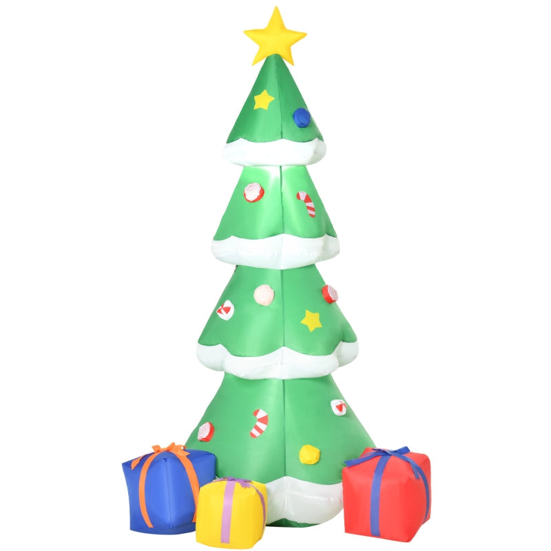 HOMCOM 6ft Inflatable LED Christmas Tree with Star & Gift Boxes Outdoor Decoration