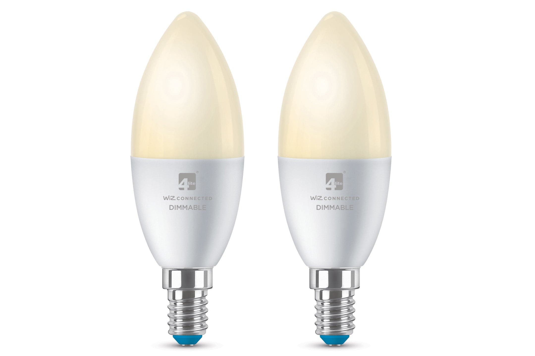 4lite WiZ Connected C37 Candle Dimmable Warm White WiFi LED Smart Bulb - E14 Small Screw (Pack of 2)
