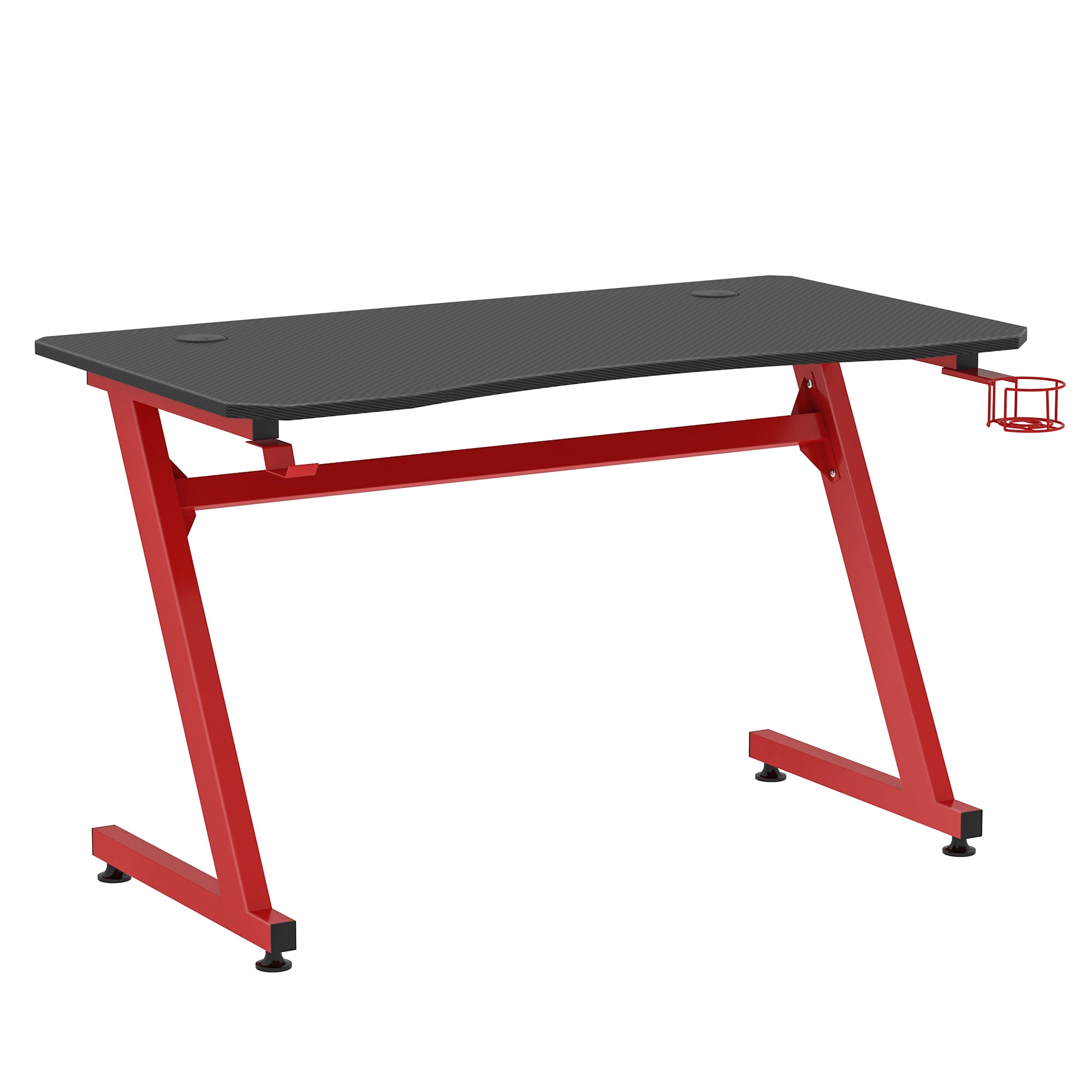 Maplin Steel Frame Gaming Desk Writing Table with Cup / Headphone Holder & Adjustable Feet (Red)