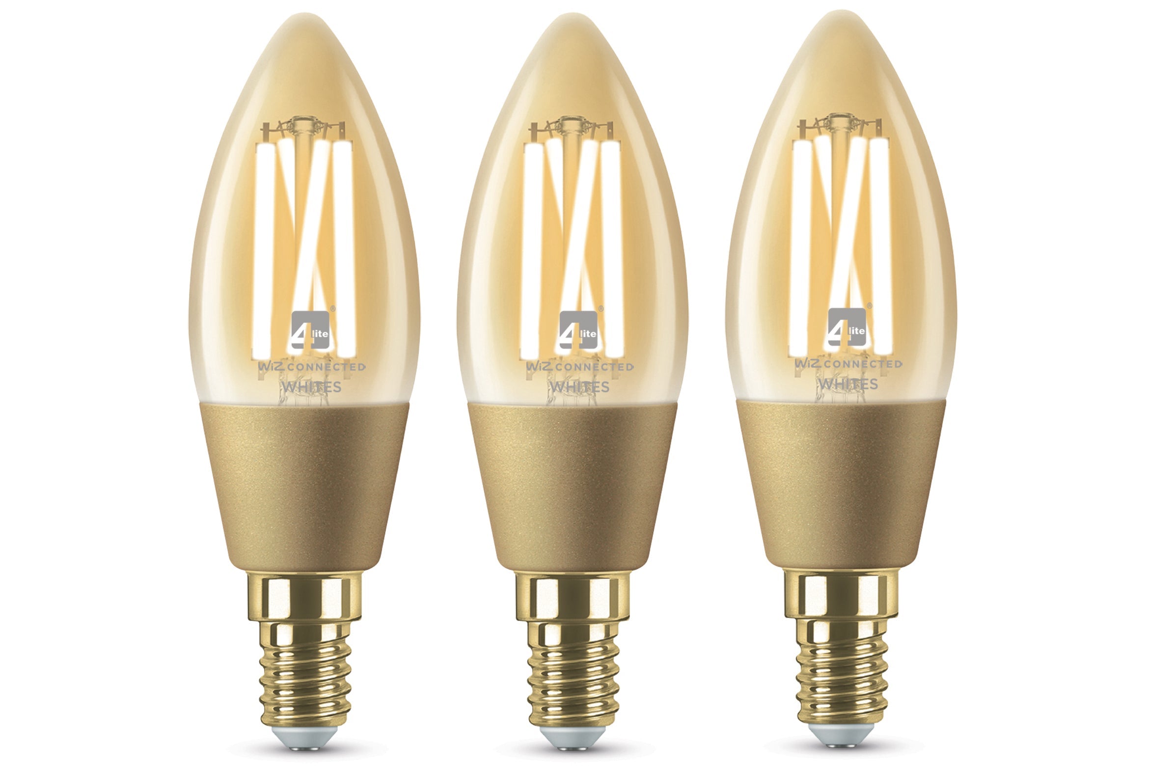 4lite WiZ Connected C35 Candle Filament Amber WiFi LED Smart Bulb - E14 Small Screw (Pack of 3)
